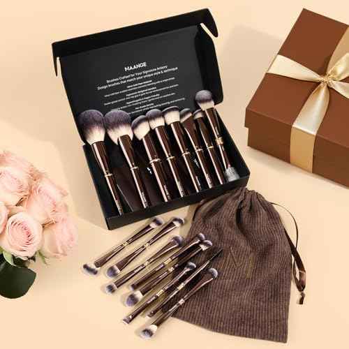 MAANGE Makeup Brushes 16Pcs Professional Foundation Powder Blush Contour Eyeshadows Double-End Makeup Brushes Set with Bag and Gift Box-CoffeeBrown