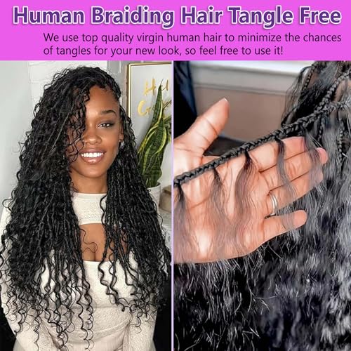 Human Braiding Hair for Boho Braids 110g Deep Wave Bulk 100% Human Hair for Braiding Knotless Brazilian Virgin Crochet Hair Extensions Bulk Bohemian Micro Braiding 3 Bundles Natural Color 20 Inch