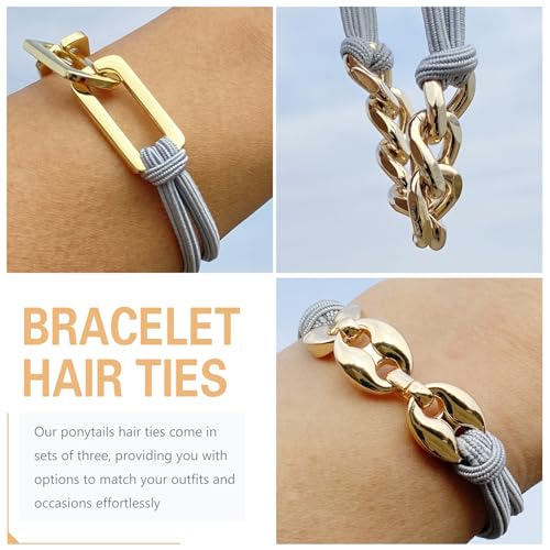Bracelet Hair Ties Ponytail Holders, Gold Chain Link on Pink cord, Handmade Hair Elastic for Women Gray
