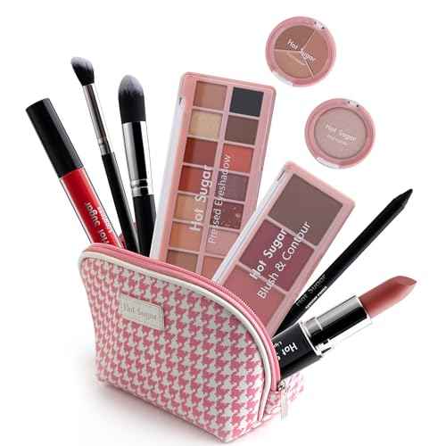 Hot Sugar All in One Makeup Kit, Makeup Set for Women, Girls Makeup Kit for Teens with Eyeshadow, Blush, Contour, Highlighter, Concealer, Lipstick, Lip Gloss, Eyeliner and Brush (Pink)