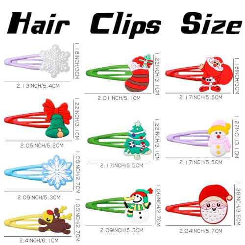 30PCS Christmas Hair Clips for Girls Women, Santa Claus Christmas Tree Bells Reindeer Snowman Snowflakes Stockings No Slip Snap Hair Pins Hair Accessories