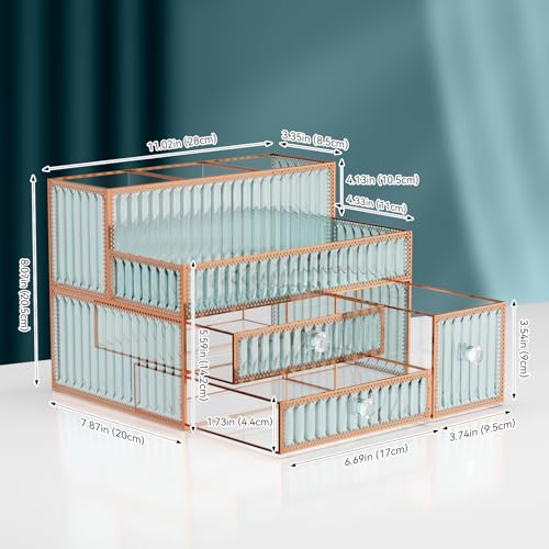Makeup Organizer Countertop - Tempered Glass Vanity Organizer for Cosmetics, Skincare, Hair Tools, Brushes, Perfume - Multipurpose Bathroom Counter Skincare Organizer