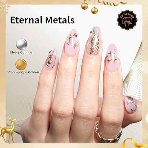 Beetles Metallic Gel Nail Polish Liner Set Silver Bronze Gold 2pcs Gel Liner Nail Art Chrome 3D High-Gloss Effect for Nail Paint Design with Thin Brush DIY French Manicure Curing Requires at Home