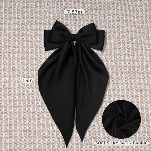 6PCS Hair Bows for Women Big Bow Hair Clips Silky Satin Long Tail Hair Bows Cute Hair Ribbon Coquette Bows Hair Accessories(Black Red Sapphire Blue blackish Green Dark Blue Coffee)