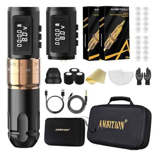 Tattoo Kit - Ambition Mars-U Wireless Tattoo Machine Kit with Adjustable Stroke 1800mAh Power Tattoo Gun Kit with 40pcs Tattoo Cartridges Needles Gloves Bandage Practice Skin for Tattoo Artists