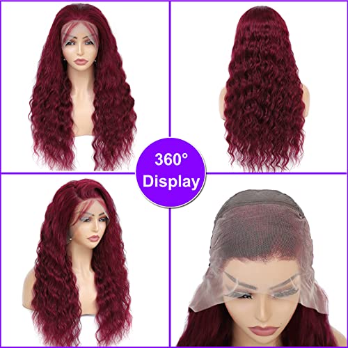 FASHION PLUS 99J Loose Wave Lace Front Wigs Human Hair Pre Plucked 200% Density 13x4 HD Transparent Burgundy Loose Deep Wave Full Frontal Human Hair Wigs for Black Women