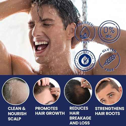 Biotion Hair Growth Shampoo for Men: Natural Thickening Shampoo with Tea Tree Oil Ginseng Mint for Hair Loss and Thinning Hair - 10.1 fl.oz, Dark Blue