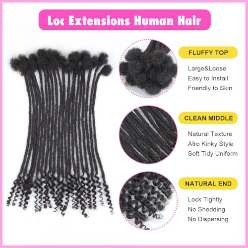 12 inch Loc Extensions Human Hair with Curly Ends, 0.4cm Width Permanent Dreadlock Extension Human Hair 50 Strands Natural Black 100% Full Handmade Dreads .Dyed and Bleached Pre Curled Drealocks