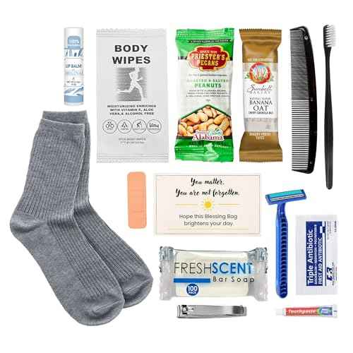 Homeless Care Package (5 Count) ? Complete Hygiene Kits for Homeless Includes Food, Socks, First Aid and Personal Care Items ? Ideal Homeless Blessing Bag for Outreach and Charity