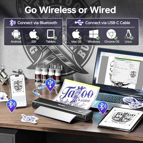 Phomemo TP81 Tattoo Printer Upgraded,Tattoo Stencil Printer with 4 Pcs Tattoo Transfer Gel, 20 Pcs Transfer Paper, Stencil Printers for Tattoo Artists & Beginners