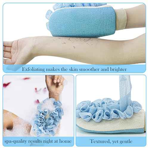 ?Dual-Function Exfoliating Glove for Shower- Body Scrubber & Shower Loofah 2-in-1 - Korean Exfoliating Mitt for Remover Dead Skin and Keratosis - Smooth Skin - Blue (1-Pack)