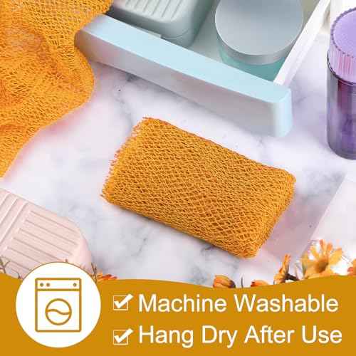 Geiserailie African Net Sponge Long Bathing Net Shower Body Scrubber Back Scrubber Skin Smoother Bathing Sponge for Daily Use or Stocking Stuffer(Yellow)
