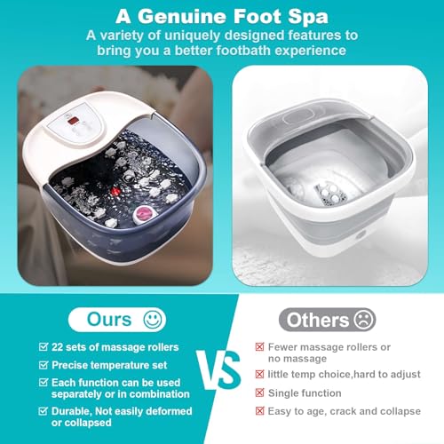 Foot Spa Bath Massager with Heat, Foot Bath with 22 Massage Rollers, Temperature Control, Jets, Bubbles, Epsom Salt and Vibration, Foot Soaking Tub for Relaxation - Grey