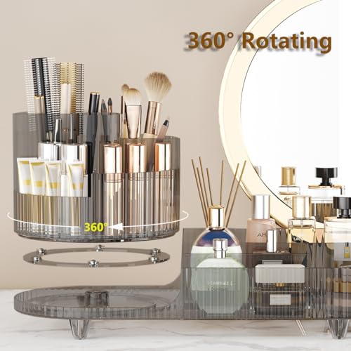 360¡Æ Rotating Makeup Organizer for Vanity - Large Capacity Cosmetic Display Case Countertop Cosmetic Storage Holder with Makeup Brush Holders £¨Gray£©