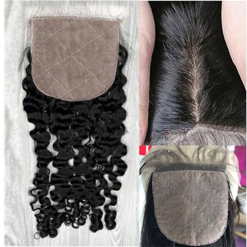 Burmese Curly 4x4 Silk Base Lace Closure with Baby Hair Free Part Natural Black Color Human Hair Pre Plucked Toppers Closure For Women (14inch)