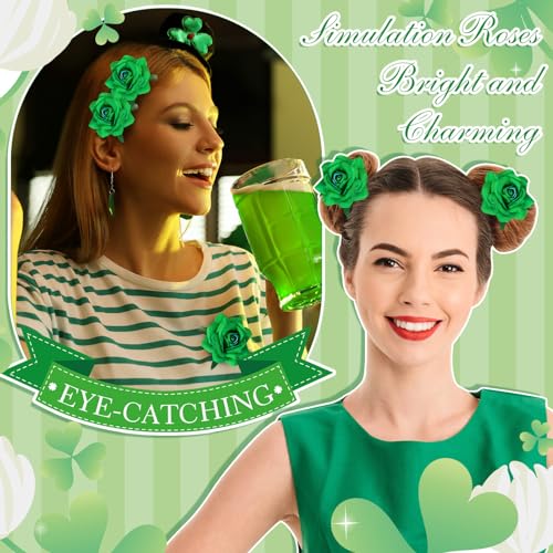 Batiyeer 24 Pcs Flower Hair Clips Rose Brooch Floral Hairpins 2.8" Flowers Hair Clips Headpieces Accessories for Flamenco Dancer Women Bridal Bridesmaid Wedding Halloween Christmas Party(Green)
