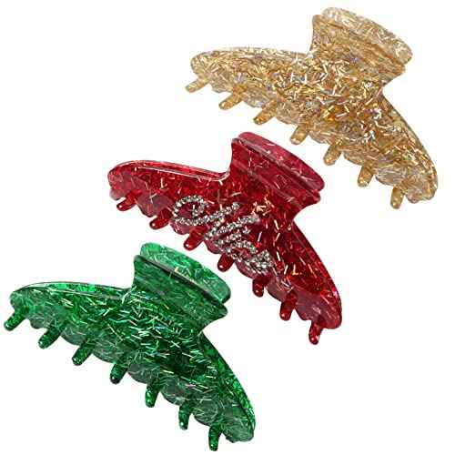 3Pcs Christmas Hair Claw Clips for Women Girls Green Gold Hair Clips Cute Rhinestone Red Hair Claws Christmas Hair Accessories
