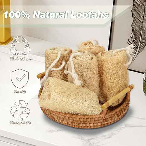 Natural Loofah Sponge Organic Loofa Set 6 Pack,Exfoliating Body Scrubber Shower Luffa Men and Women for Bath Cleaning Skin Back and Face Eco Tool