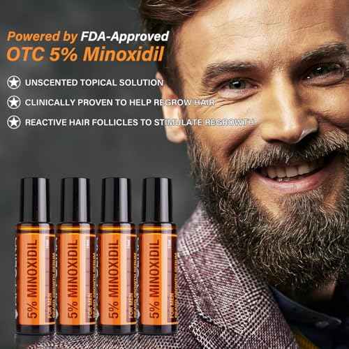 5% Minoxidil Beard Growth Serum for Men, 5% Minoxidil Hair Regrowth Roller Bottle Design, Extra Strength Beard Growth Oil for Stronger Thicker Fuller Beard Faster