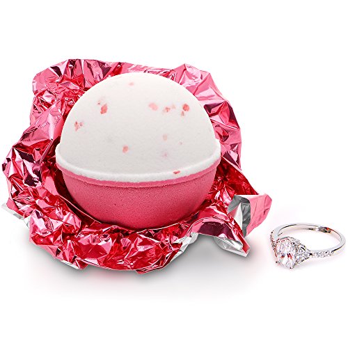 Bath Bomb with Surprise Size Ring Inside - Pink Himalayan Sea Salt Extra Large 10 oz. Bath Bombs with Jewelry - Hand Made in USA - Perfect for Spa & Bubble Bath. Great Gift for Birthday, Mothers Day