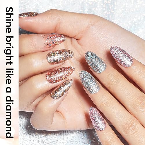 modelones Glitter Nail Polish 6 Colors Holographic Sparkle Glitter Mini Set Flash Diamond Black Silver Gold Quick Dry Manicure Diy Nail Art Salon Gift For Women Girl