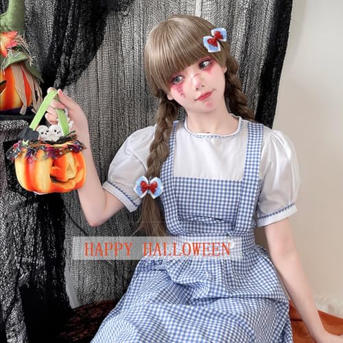 Blue White Gingham Hair Bow Clips, 3.5 Inch Checker Pigtail Bows Wizard Halloween Christmas Mother's Da Costume Accessories 4PCS