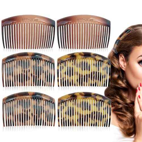 6PCS French Tortoise Hair Combs, 23-Closely-Tooth Hair Side Comb, Curved Comb Clip To Make A French Twist & Backcomb Front Hair