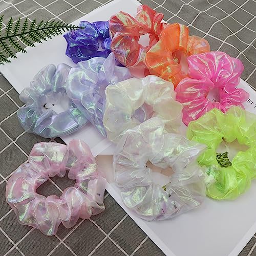 20Pcs Light Up Scrunchies with 12Pcs Satin Elastic Hair Bands, LED Hair Ties for Women & Girls, Glow in the Dark Party Supplies Christmas Party Favor Festival Rave Accessories for Neon Glow Party