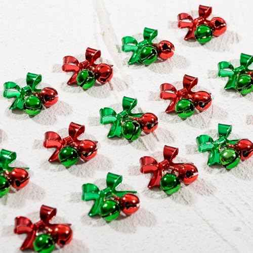 10 PCS Christmas Jingling Bell Nail Charms 3D Green Red Alloy Bells Bowknot Pendants Bell Dangle Nail Art Rhinestones for DIY Nail Art Craft