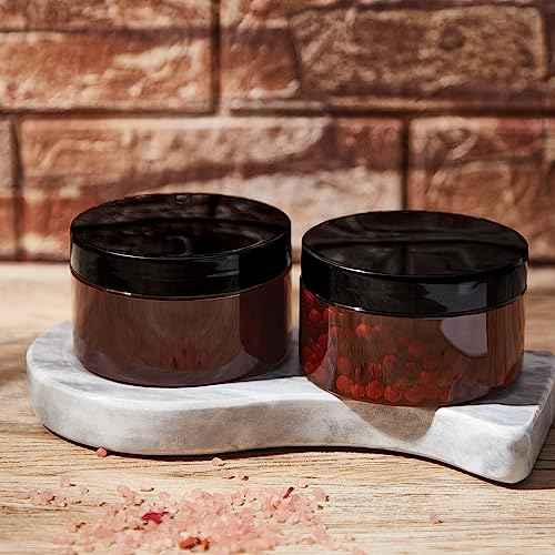 Dandat 24 Pcs 8 oz Plastic Jar Container with Lid and Label Refillable Empty Round Amber PET Cosmetic Sample Containers for Lotion, Cream, Ointments, Body Butter, Makeup, Travel Storage