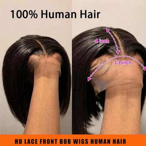 Short Bob Wig Human Hair 13x4 Straight Hd Lace Front Wigs Human Hair 200 Density Black Glueless Wigs Human Hair Pre Plucked Short Bob Wigs for Women 12 Inch