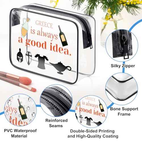 Greece Travel Gifts Makeup Bag Greece Gifts for Friends Sister Europe Travel Gifts for Girls Women Greece Souvenirs Greece Vacation Gift PVC Cosmetic Bag Graduation Gift Clear Zipper Toiletry Pouch
