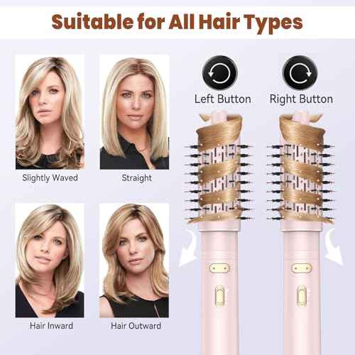 3 in 1 Rotating Hair Dryer Brush Spinning with Detachable Brush(2" & 1.5"),Negative Ionic Brush Blow Dryer 100-120V,3 Heats and 2 Speeds Rotating Hot Air Brush for Curling,Straight,Drying