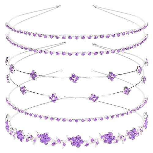 Jaciya 4-Piece Silver Bridal Headbands - Purple Crystal Rhinestone Bling Headbands for Women's Hair - Wedding Hair Accessories