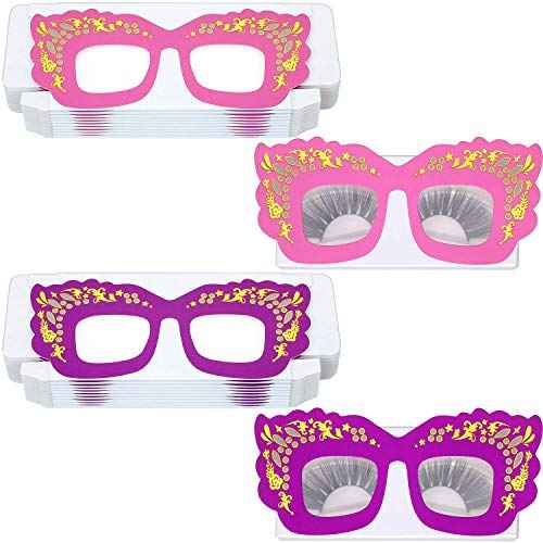 20 Pcs Eyelash Paper Holder Cute Glasses False Eyelashes Packaging Case Empty Eyelashes Storage Box with Plastic Trays 25mm Mink Lashes Box Cosmetic Container for Beauty Salon, Pink+Purple