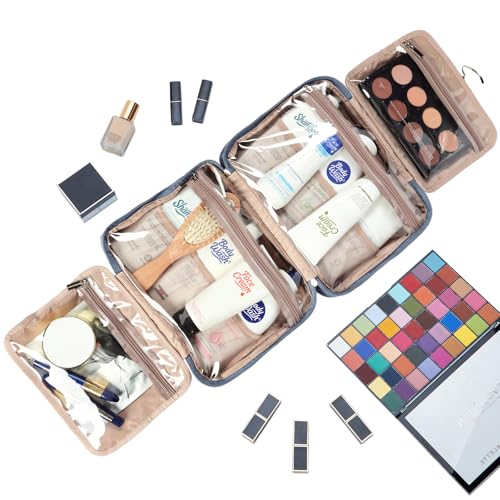 NISHEL Hanging Travel Toiletry Bag, Visible Makeup Organizer, Cosmetic Case for Journey Accessories, Bathroom Shower, Aegean-Blue