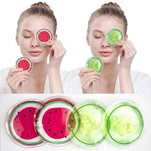 Hot and Cold Eye Pads, reusable eye patches - Soothing, Revitalizing, Puffiness, Refresh, Relieves Stress, Relax, Relieves Puffiness and Tension(2 watermelons + 2 cucumbers)