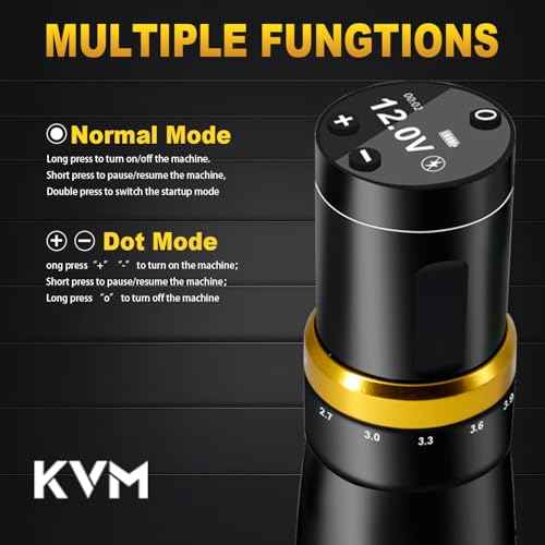 KVM Tattoo Gun Kit - Wireless Tattoo Machine - 7 Adjustable Stroke Options - 1500mAh Power Supply (Tattoo ink is for tattoo practice only)