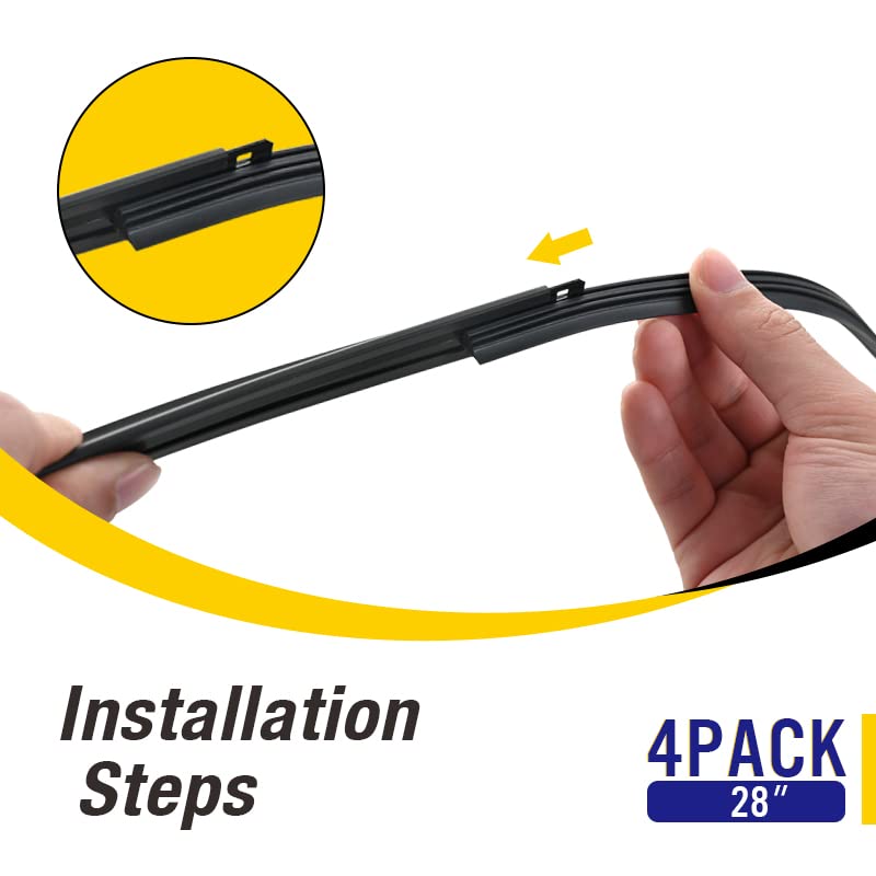5 PLUS Wiper Blade Refill,4 PCs Adjustable Size of Universal Replacement Windshield Wiper Refill Replacement for Front & Rear Windshield Wiper Baldes Rubber Strip (28")