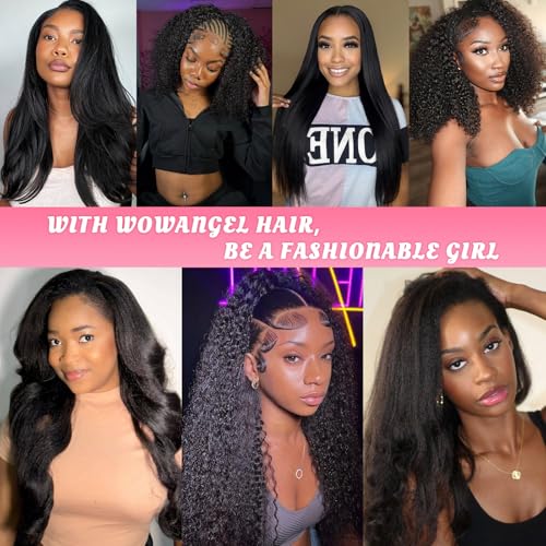 WOWANGEL Kinky Curly Half Wig Human Hair 3-in-1 Glueless Headband Wig with Drawstring, 200 Density Seamless Clip-Ins & Flip Over Design for Black Women,Natural Black(1B#),16 inch