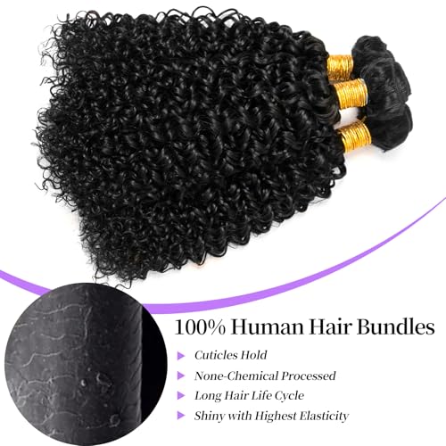 Curly Bundles Human Hair Kinky Curly Human Hair Bundles 100% Unprocessed Brazilian Virgin Hair Quick Weave Curly Hair Bundles Extensions for Women Double Weft 16 16 16 Inch Natural Black