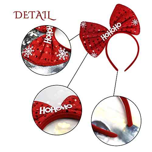 Christmas Headband Xmas Bow Hair Bands Red Red Glitter Snowflake Design Christmas Hair Accessories for Girls Women Birthday Party New Year Wedding Celebration Head Wear Gifts