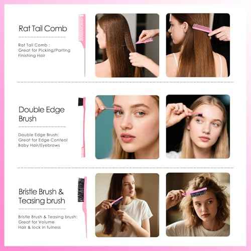 11 Pcs Hair Brush Set, Detangle Hair Brush And Spray Bottle, 3 Pieces Smooth Hairbrush For Toddlers, Suitable For Wet and Dry Hairstyles, Suitable For Adults And Children. (Pink)