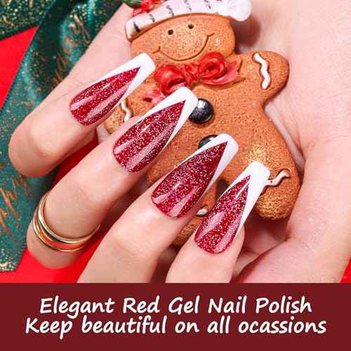 Makartt Christmas Red Glitter Gel Nail Polish - 15ml Sparkle Shimmer Soak Off UV Gel for Nail Art, Winter Manicure, New Year Shades, DIY Salon Gift for Women
