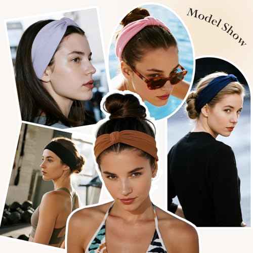 Headbands for Women, Wide Elastic Head Bands, Non-Slip Thick Hair Bands, Sports Stretchy Sweat Bands, Large Knotted Soft Headband for Washing Face, Makeup, Workout, Spa, Running, Fashion, 6-Pack