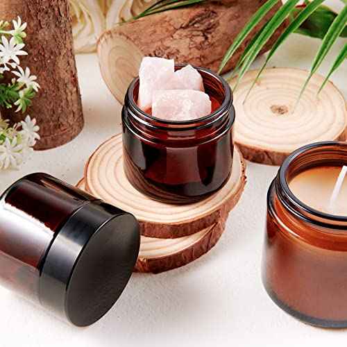 2oz Jars with Lids, Hoa Kinh 24 Pack Amber Glass Jars with Lids Empty Cosmetic Containers Round Airtight Glass Jar with Inner Liners and black Lid for Storing Lotions, Powders, and Ointments