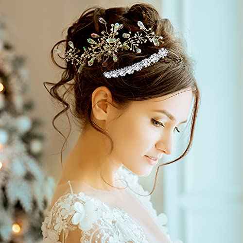 Geosar 4 Pieces Alloy Rhinestone Side Hair Combs Crystal Flower Clips Wedding Comb Bridal Jewelry Clips Combs French Hair Accessories for Women(Silver)