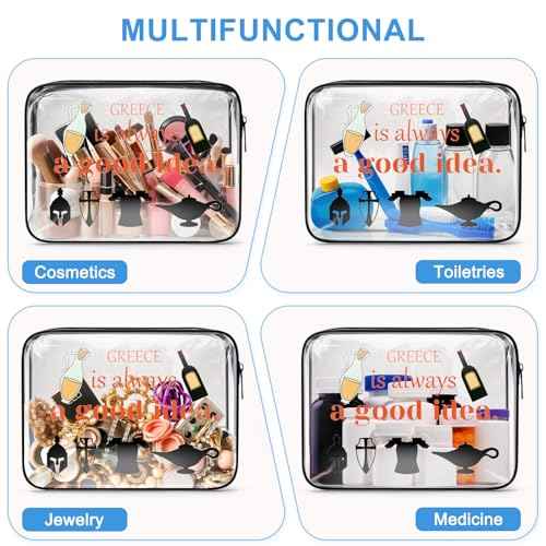 Greece Travel Gifts Makeup Bag Greece Gifts for Friends Sister Europe Travel Gifts for Girls Women Greece Souvenirs Greece Vacation Gift PVC Cosmetic Bag Graduation Gift Clear Zipper Toiletry Pouch