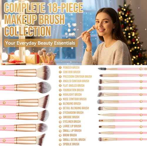 Makeup Brush Advent Calendar 2025 for Teen Girls Women, 24 Days of Beauty Advent Calendar with 18 Multi-functional Brushes, Sponges & Clean Puff, Christmas Countdown Gift for Wife Daughter Sister