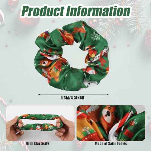 12PCS Christmas Hair Scrunchies, 4.3 Inch Santa Claus Xmas Tree Gingerbread Man Reindeer Patterns Elastic Hair Ties Christmas Ponytail Holders Hair Accessories for Women Girls (6 Styles)